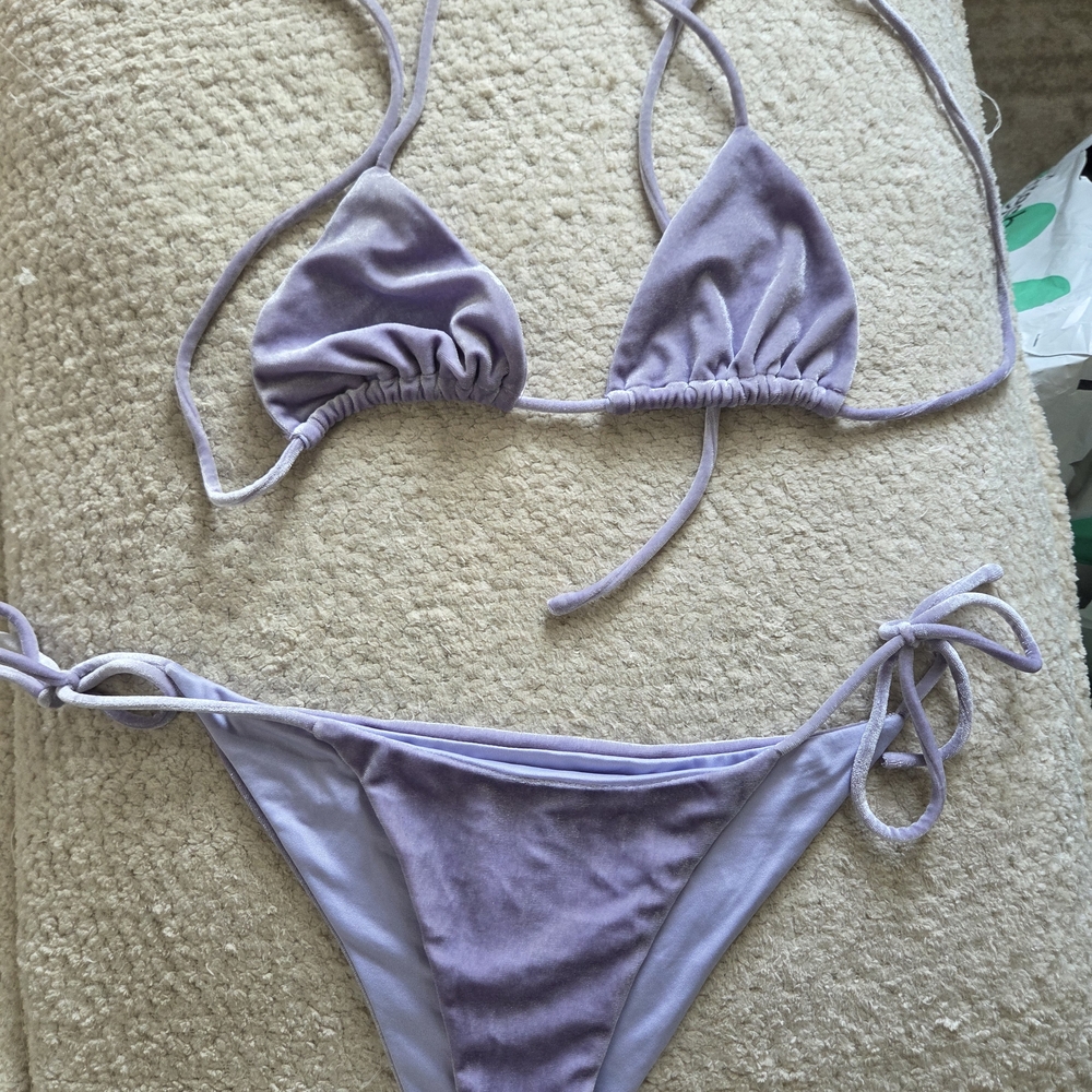 Superdown Lavender Velvet Triangle String Bikini - image 1